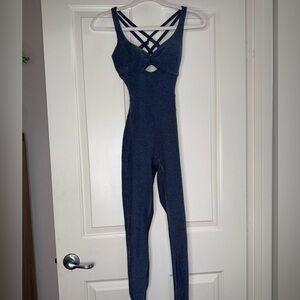 Blue Sleeveless Jumpsuit with Crisscross Detail